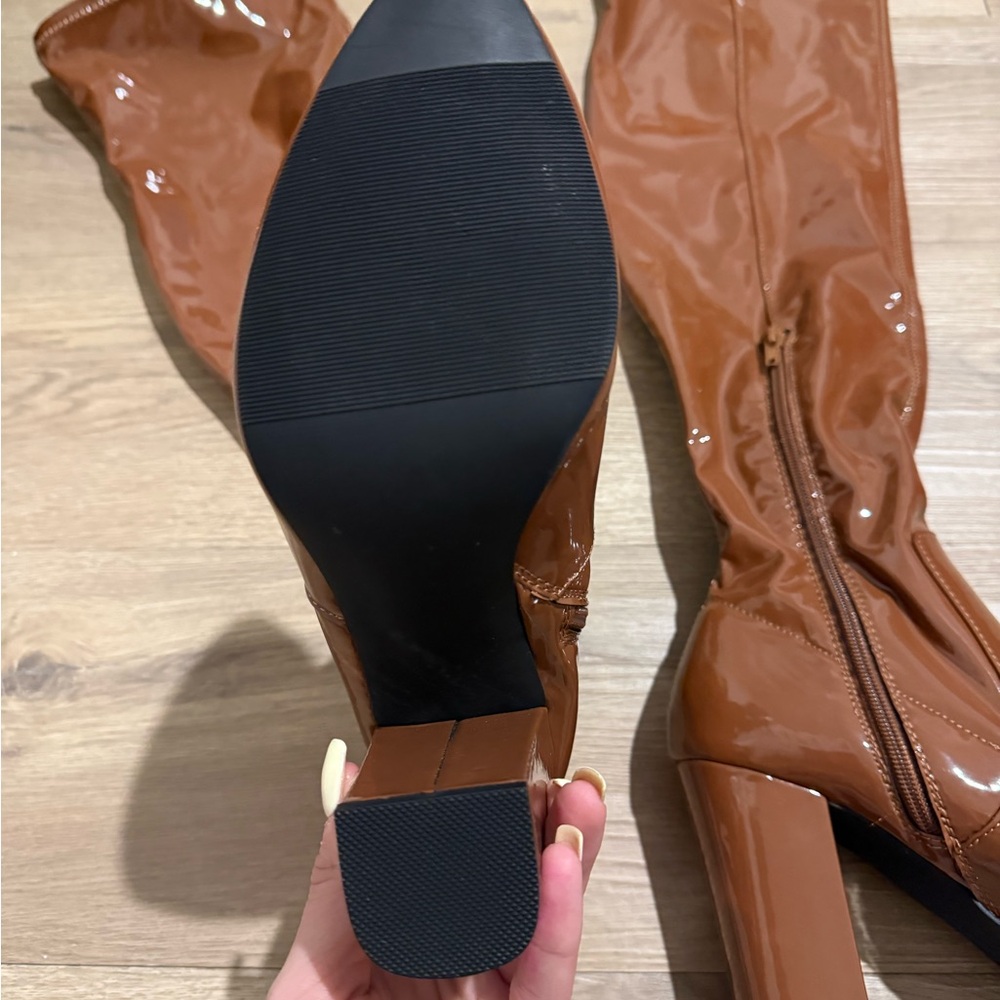 Wild Pair Brown Patent Over the Knee Boots - Picture 3 of 5